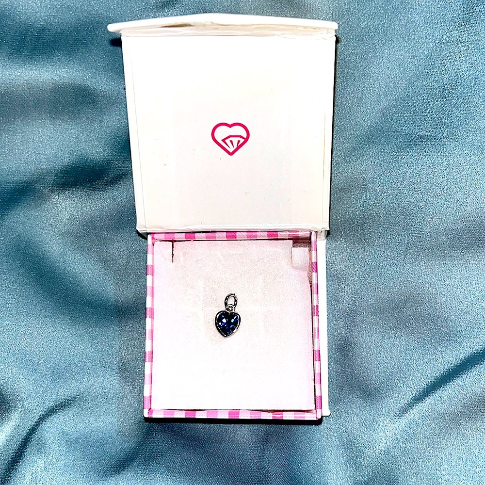Silver heart charm with blue December birthstone